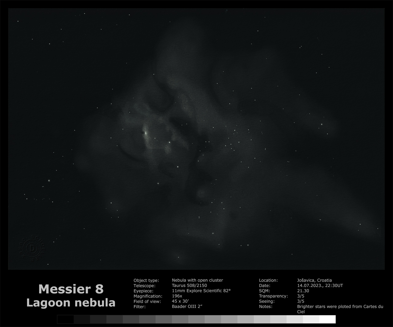 Skica maglice Lagune (Messier 8)