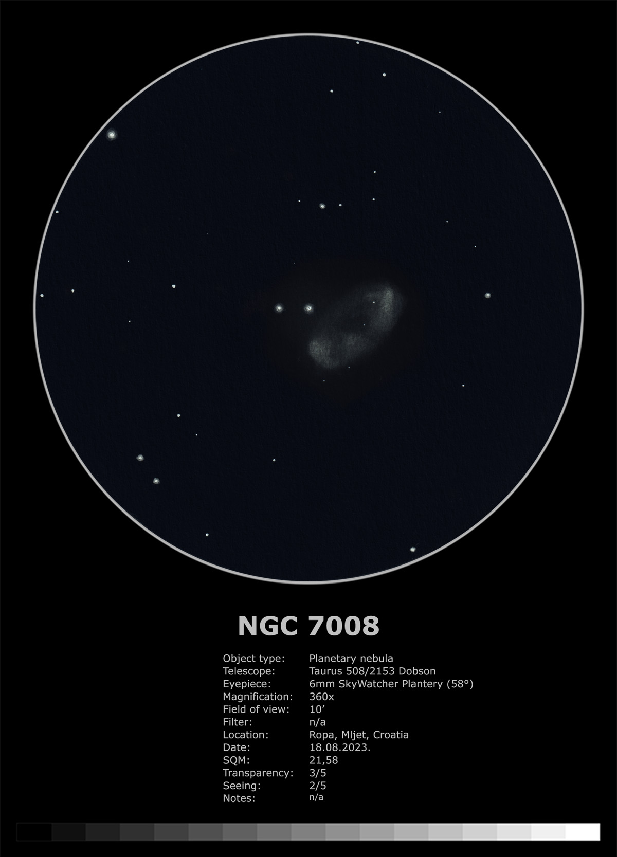 Sketch of NGC 7008 "Fetus" planetary nebula