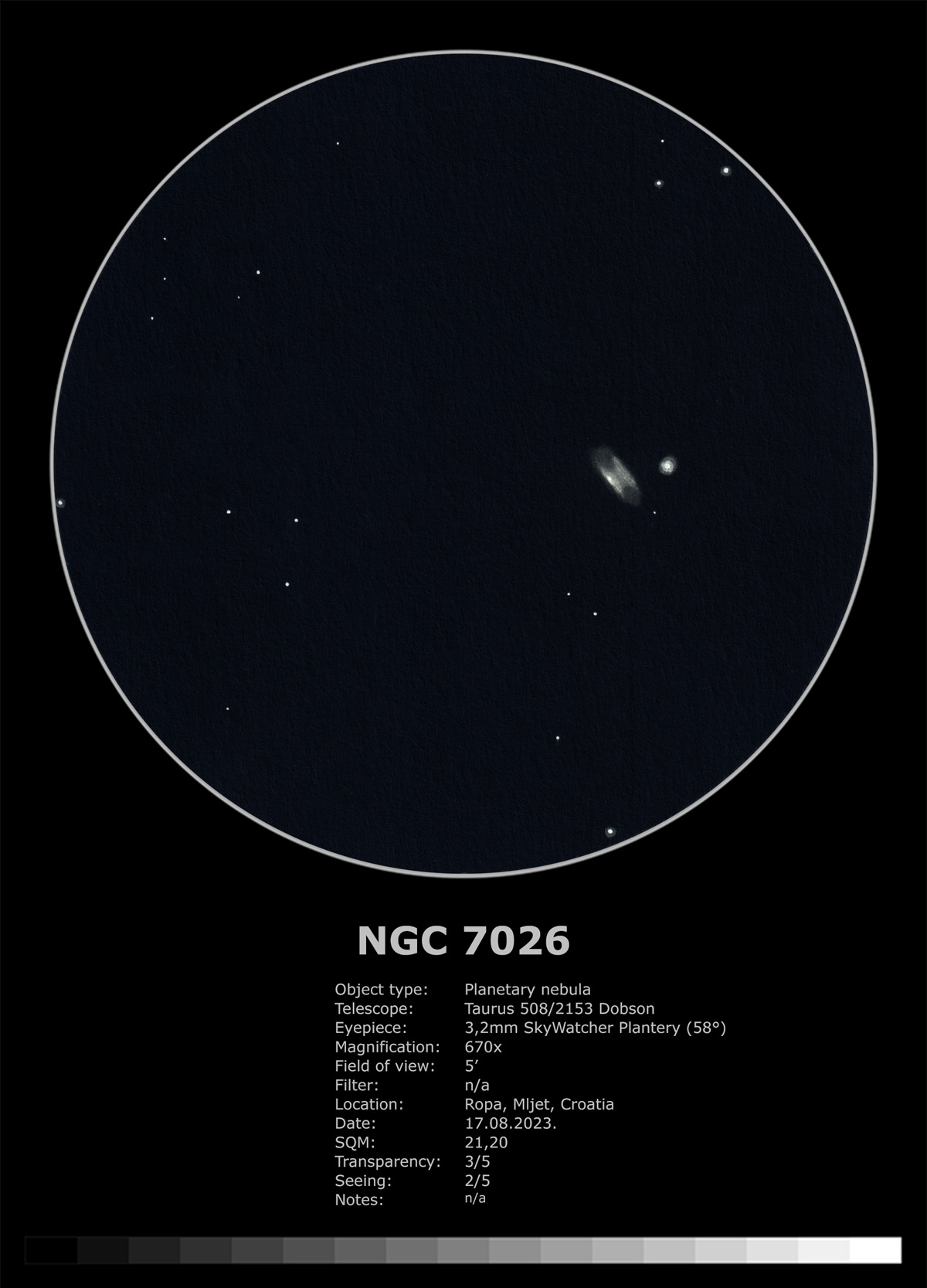 Sketch of plantery nebula NGC 7026