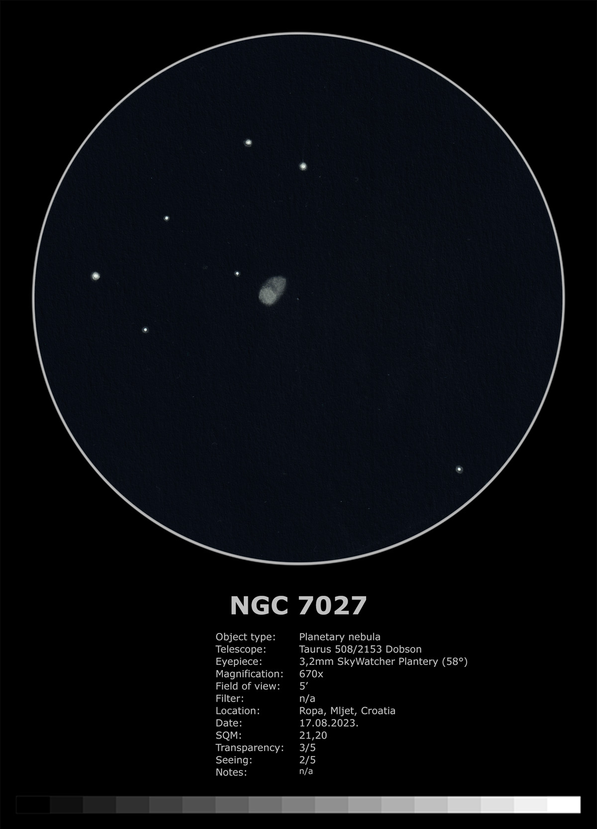 Sketch of planetary nebula NGC 7027